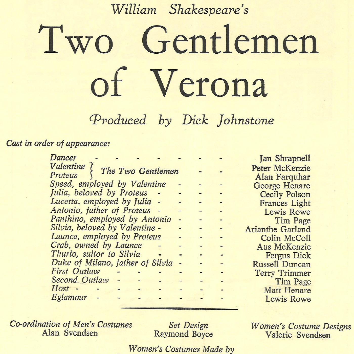 Downstage Theatre: "Two Gentlemen of Verona"