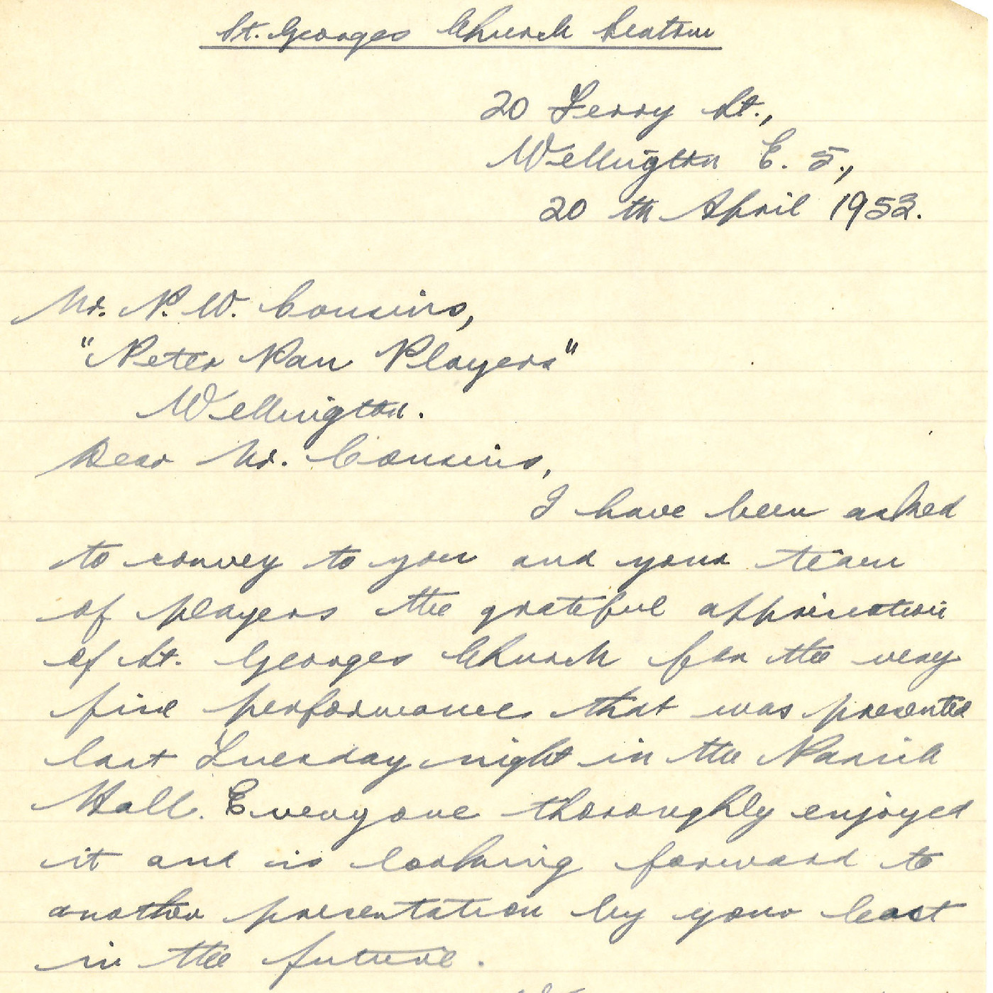 Letters addressed to the Peter Pan Players, 1950s