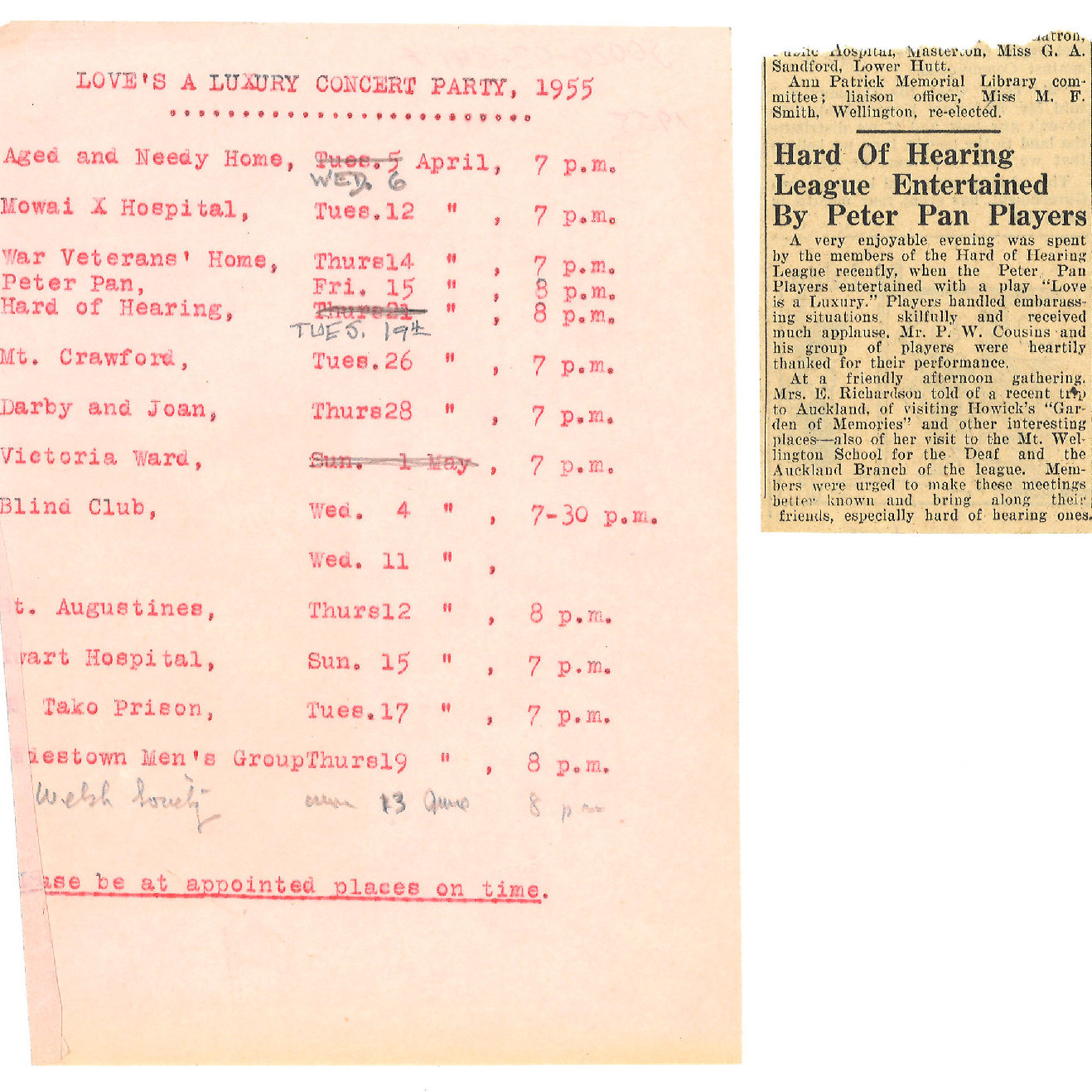 Peter Pan Players concert party itineraries 