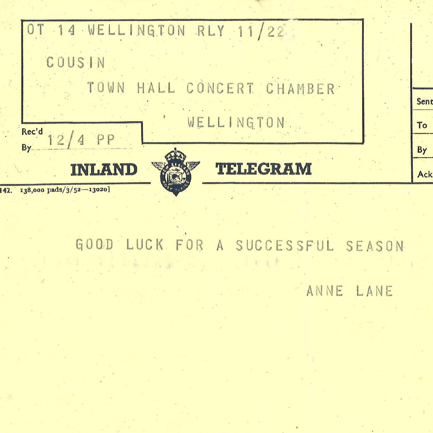 Telegrams sent to Thespians in 1952