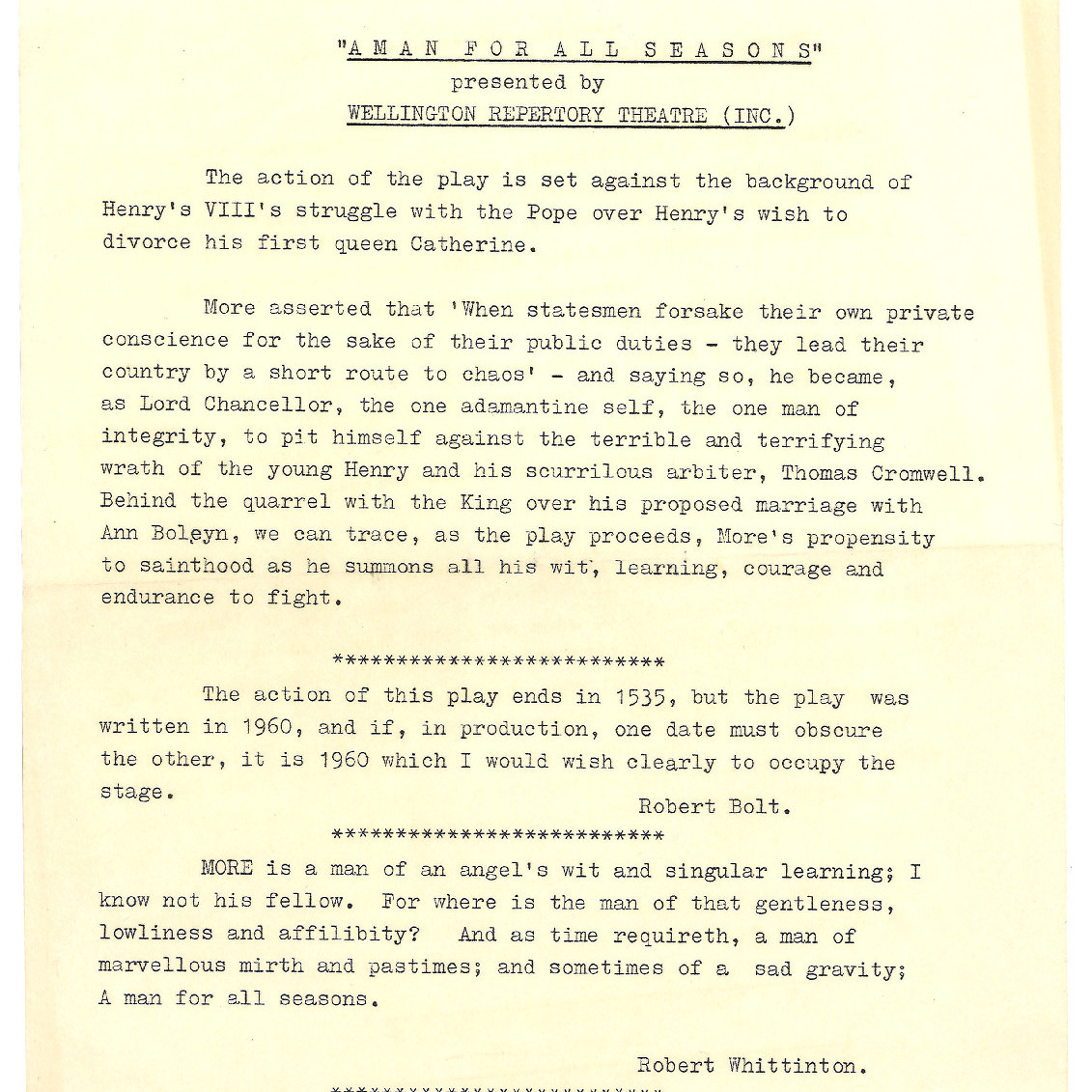 Wellington Repertory Theatre: "A Man For All Seasons"