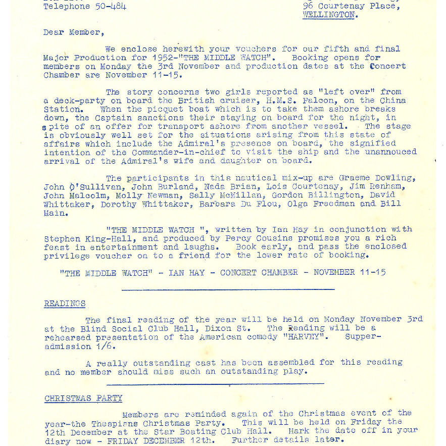 Thespians: documents relating to "The Middle Watch"