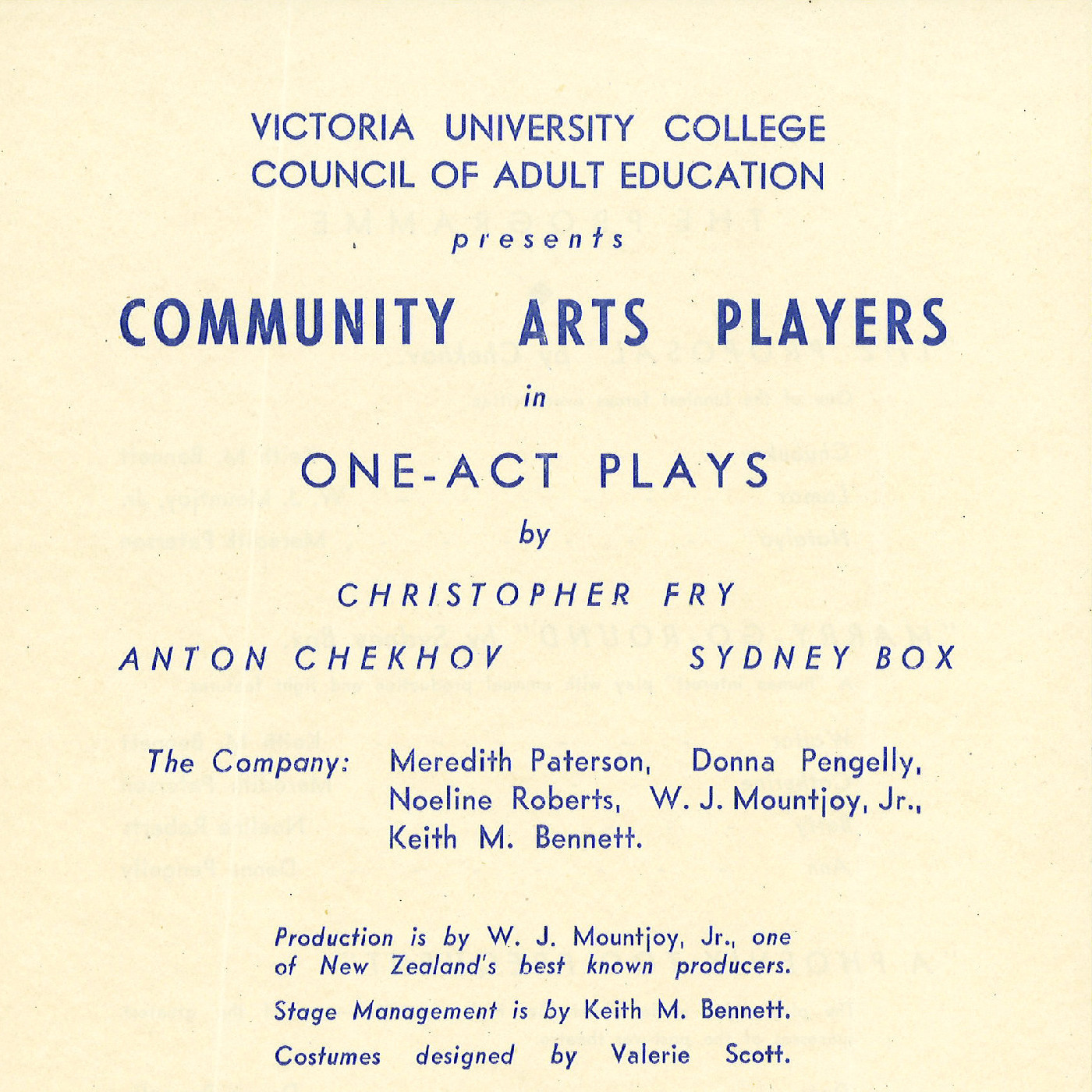 Community Arts Players in One-Act Plays: Wellington Performance