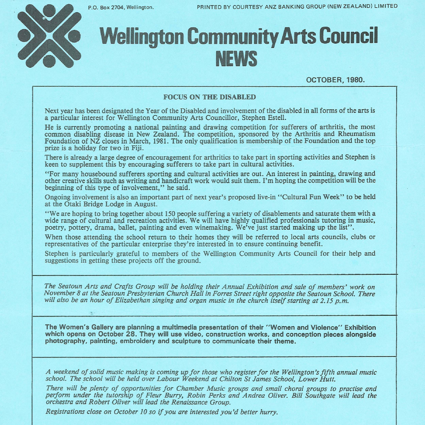 Wellington Community Arts Council News