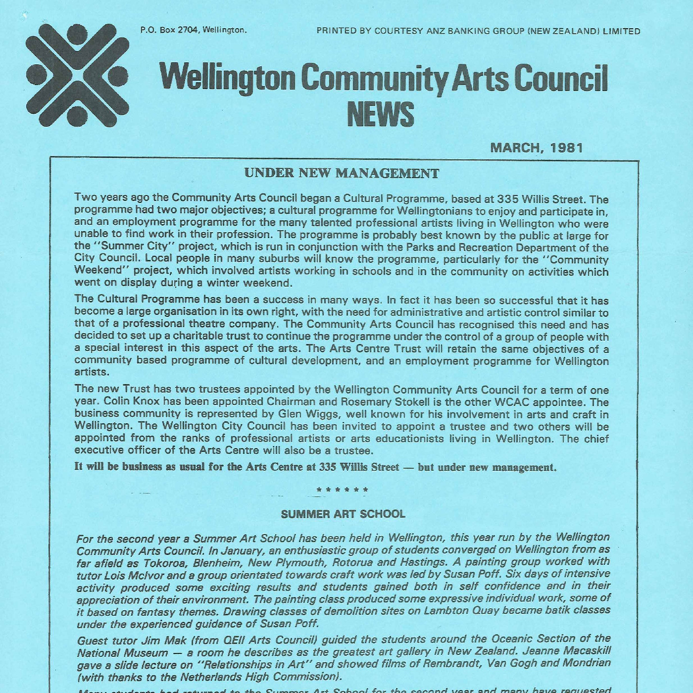 Wellington Community Arts Council News
