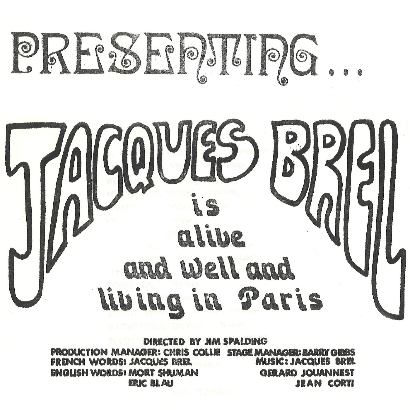 Downstage Theatre: "Jacques Brel Is Alive And Well And Living In Paris"