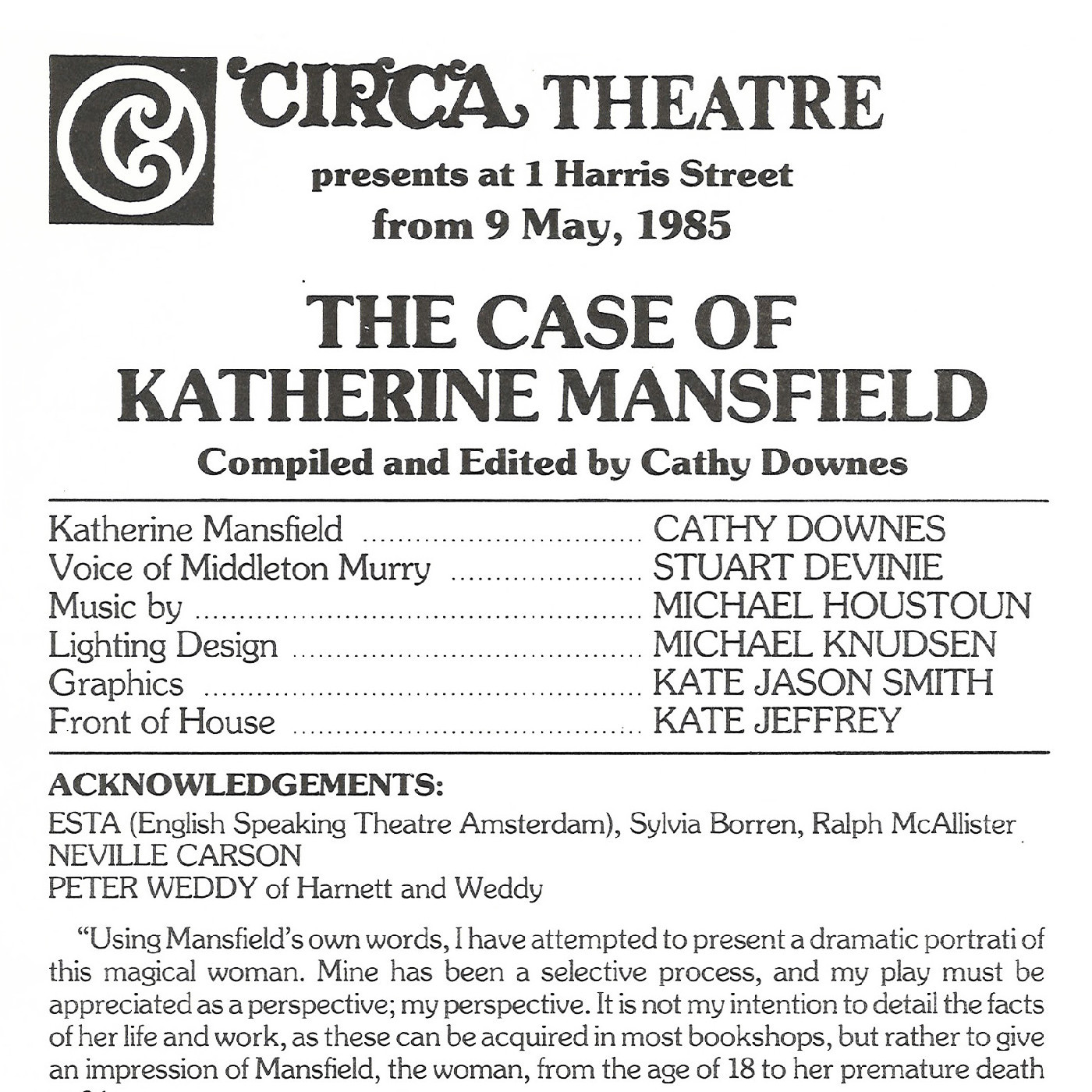 Circa Theatre: "The Case of Katherine Mansfield"