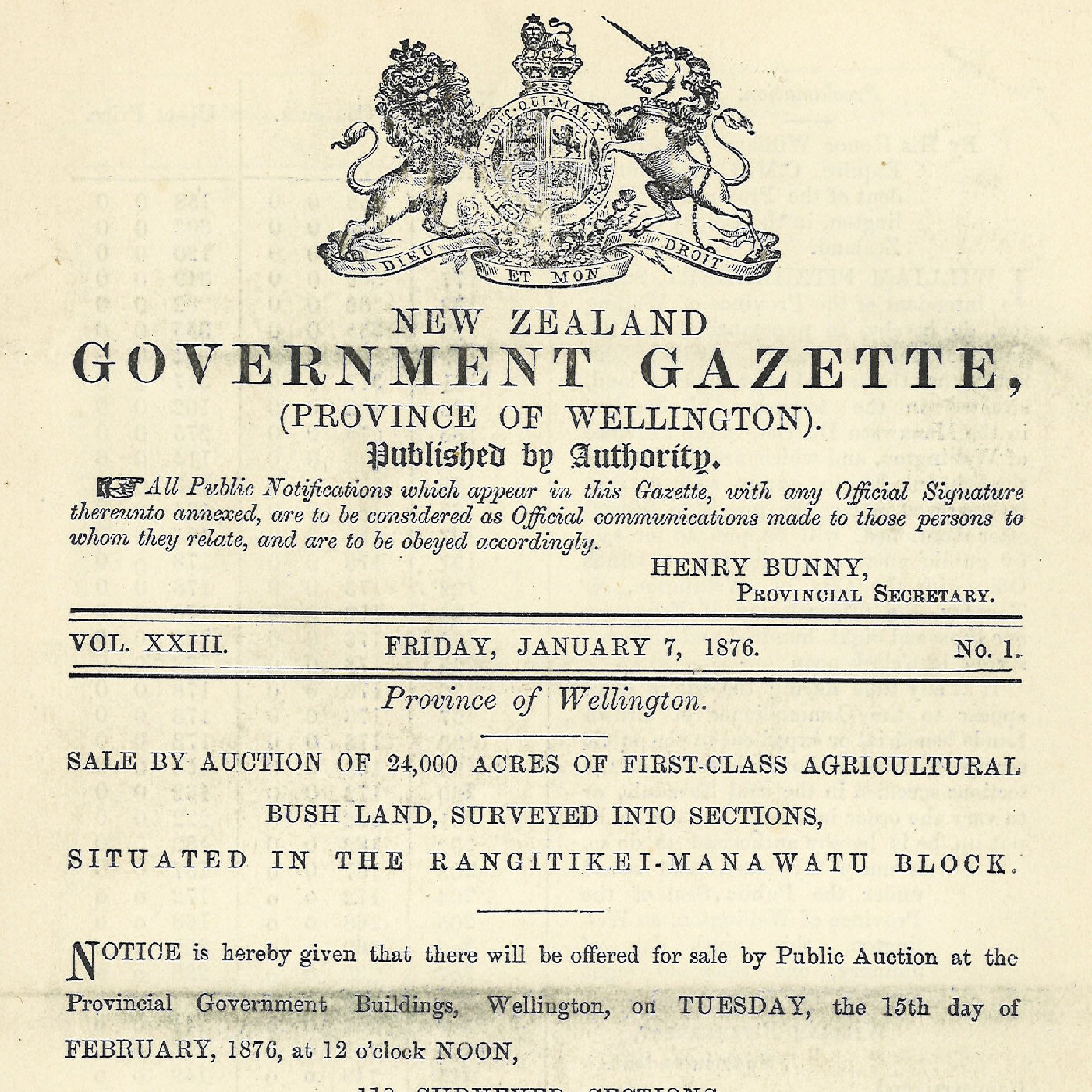 Wellington Provincial Council Gazette, Vol 23 (1876)