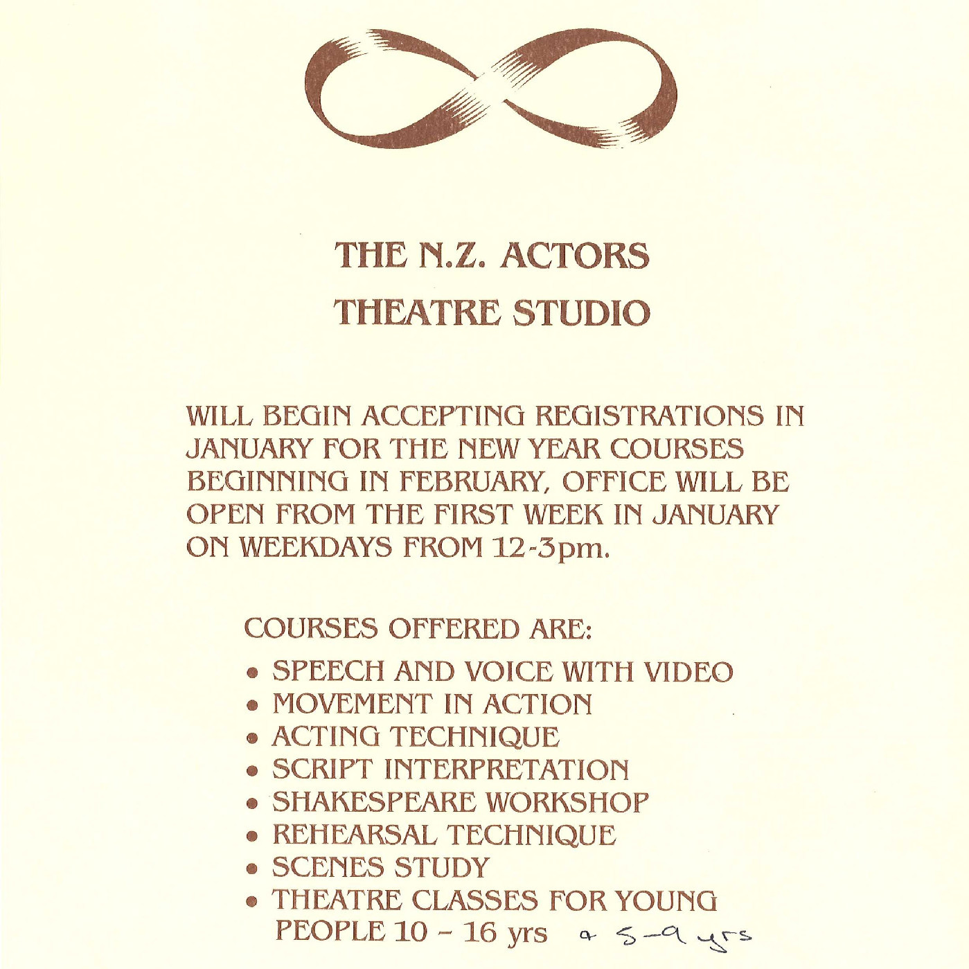 The N.Z. Actors Theatre Studio, 1984 courses