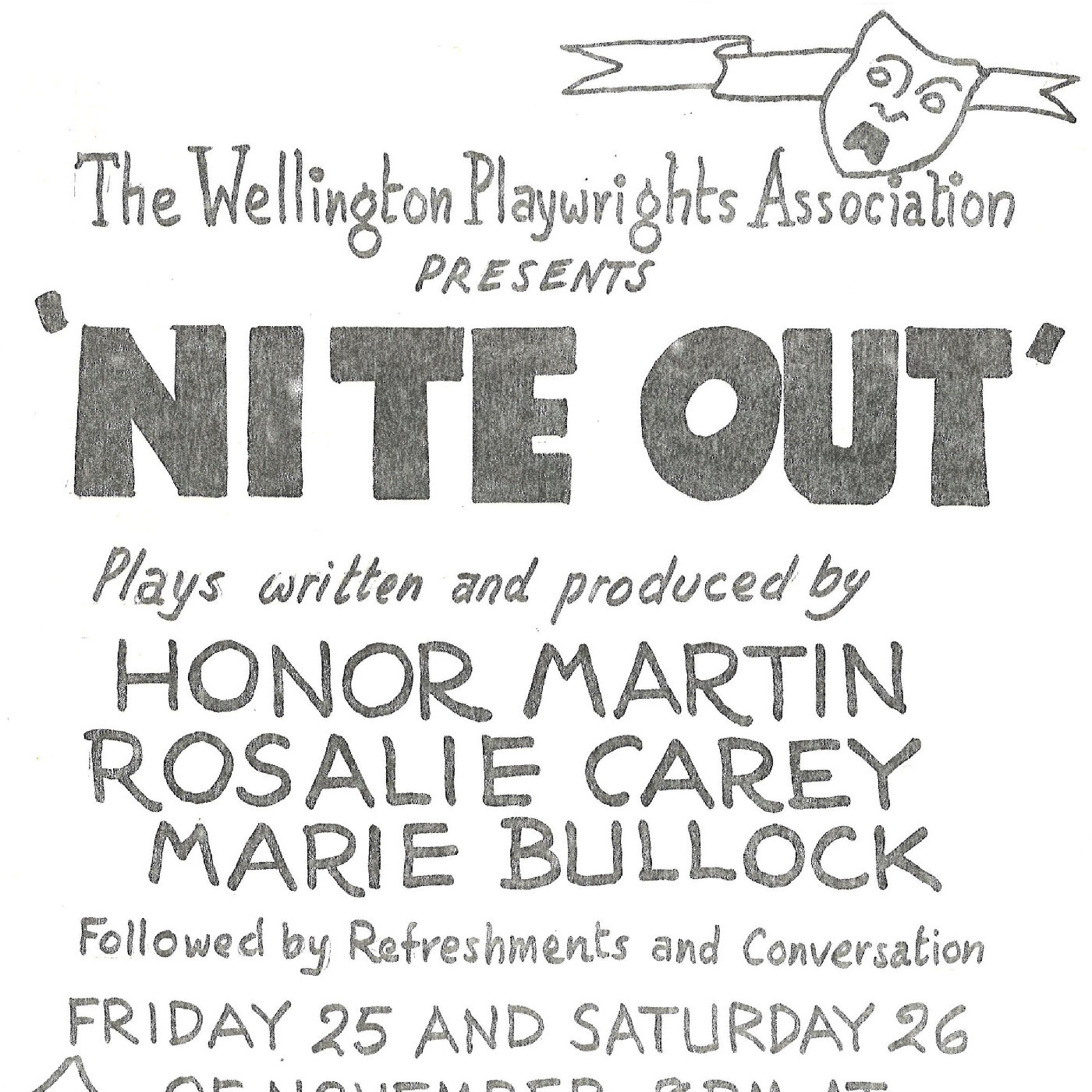 The Wellington Playwrights Association presents 'Nite Out'