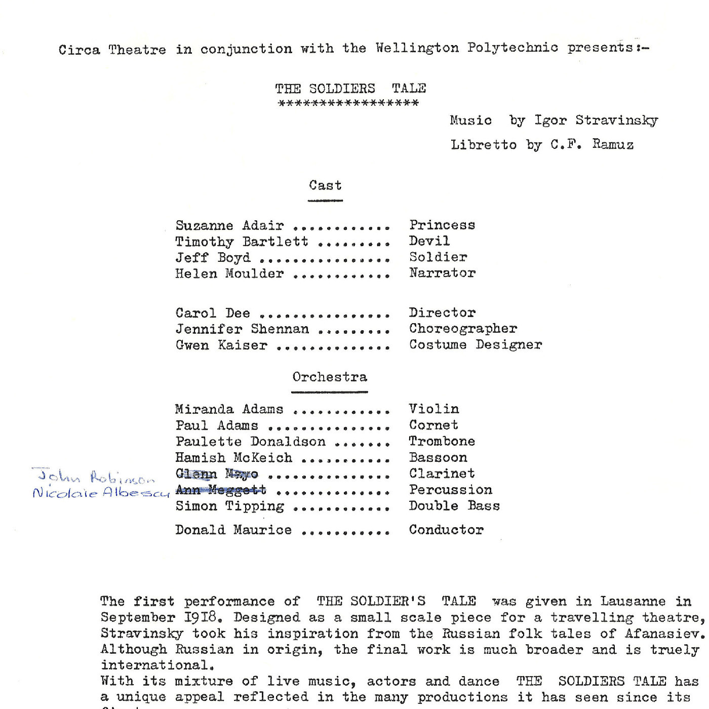 Circa Theatre in conjunction with the Wellington Polytechnic