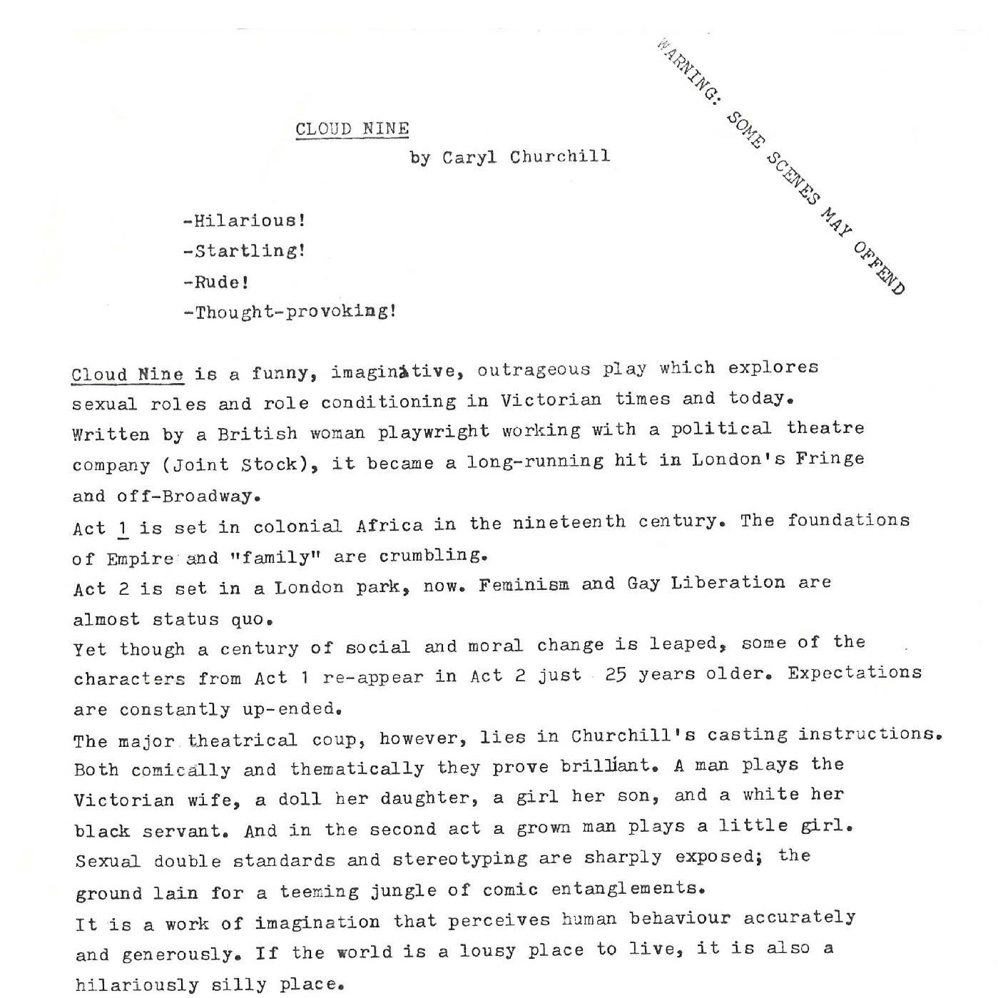 Circa Theatre: "Cloud Nine"