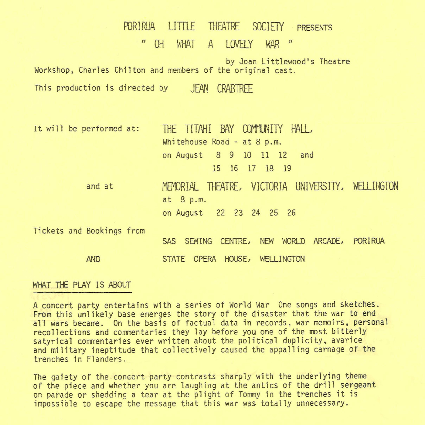 Porirua Little Theatre: "Oh What a Lovely War"