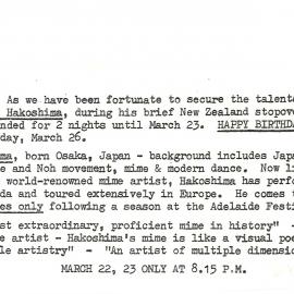 Downstage Theatre notice, March 1976