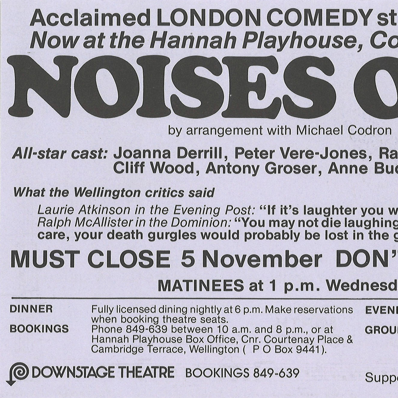 Downstage Theatre: "Noises off" and "Triple Treat"