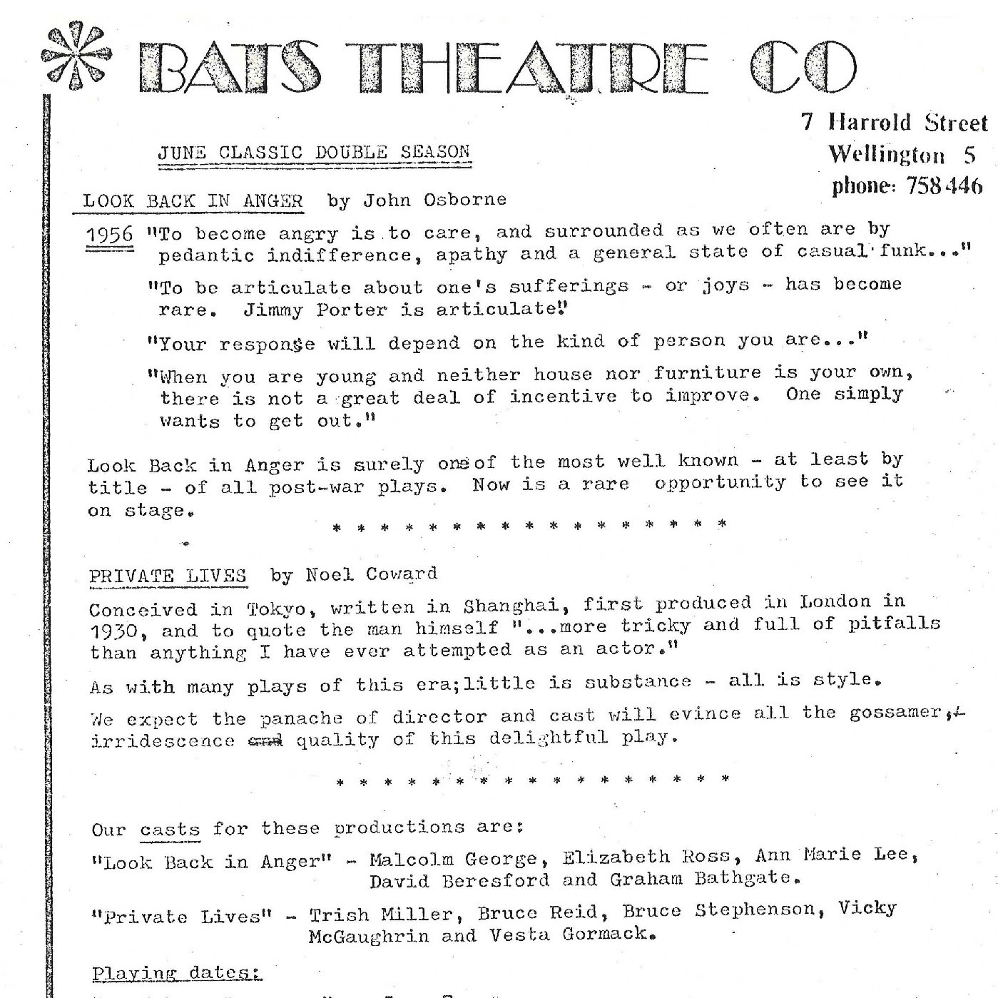 BATS Theatre double season