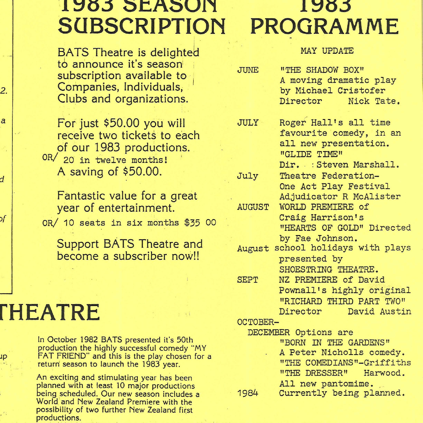BATS Theatre 1983 programme 